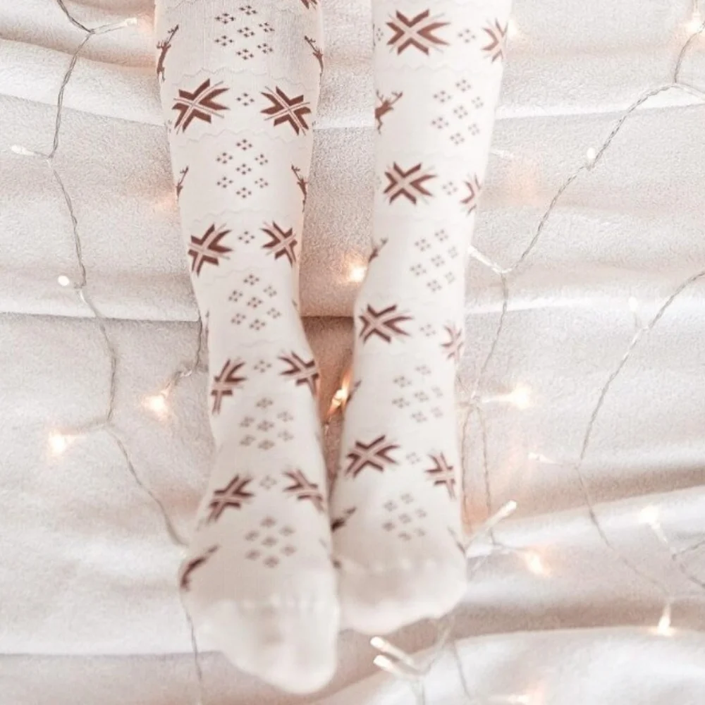 Tall Reindeer Fair Isle Over-the-knee Socks Long Ribbon Bow Stocking Holiday